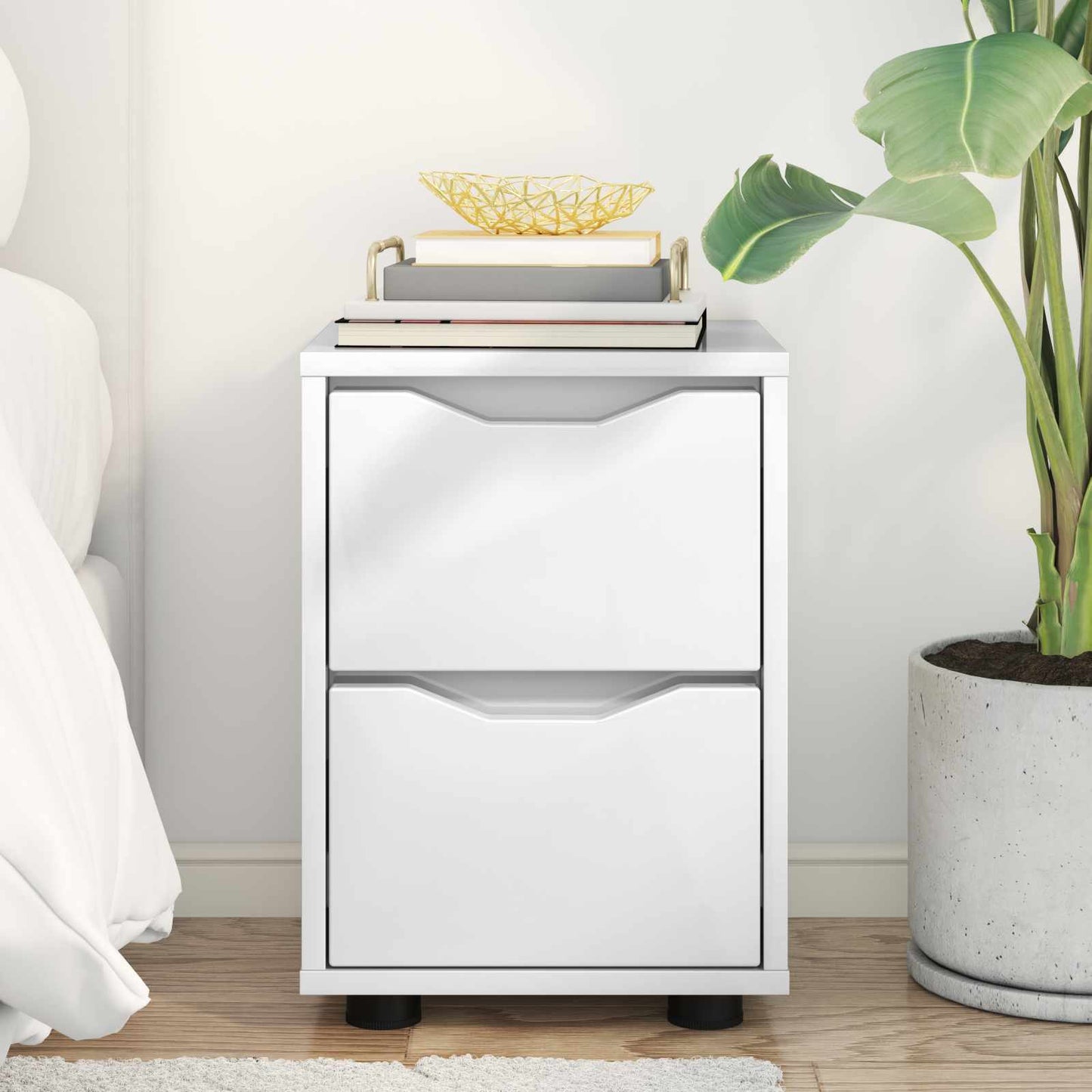 vidaXL Bedside Table with Drawer High Gloss White 30.5 x 30 x 43 cm