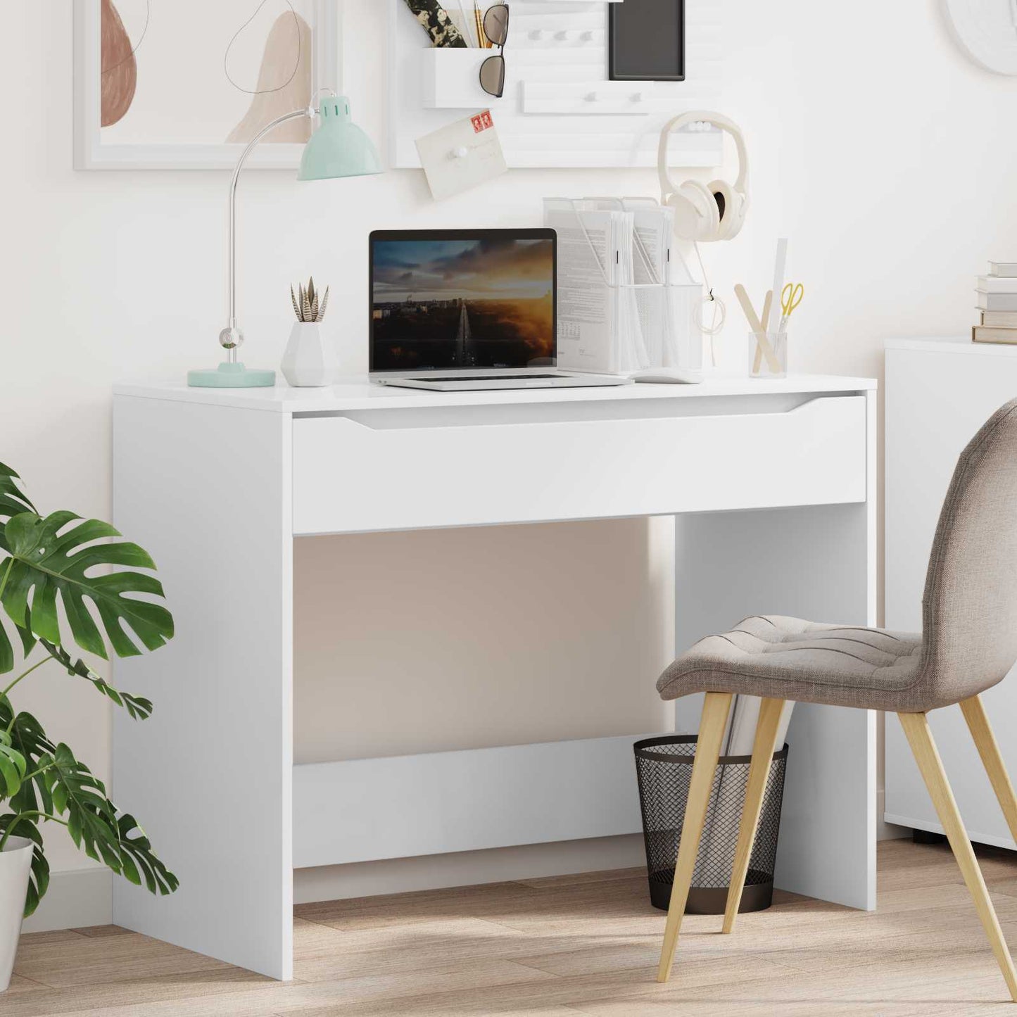 vidaXL Desk with Drawer White 100 x 50 x 78 cm Engineered Wood