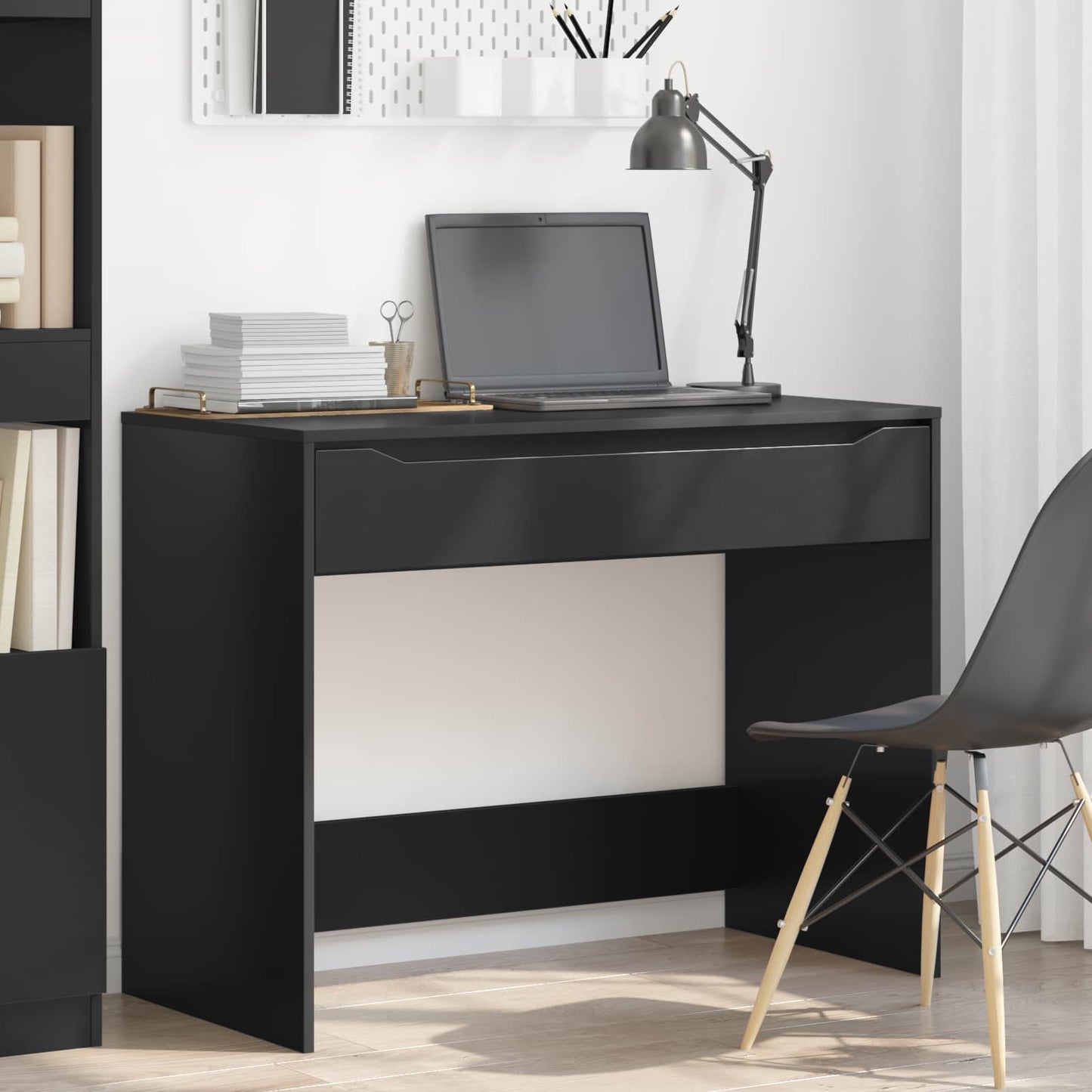vidaXL Desk with Drawer Black 100 x 50 x 78 cm Engineered Wood