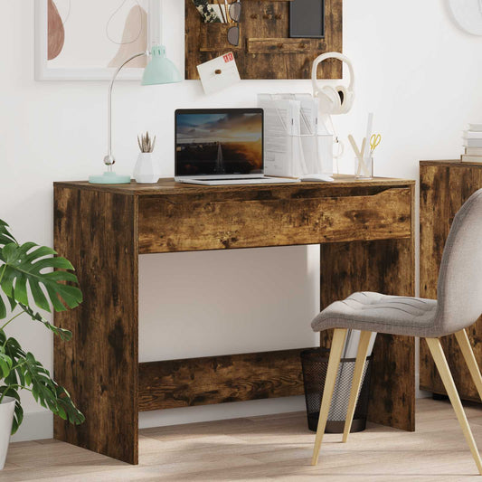 vidaXL Desk with Drawer Smoked Oak 100 x 50 x 78 cm Engineered Wood