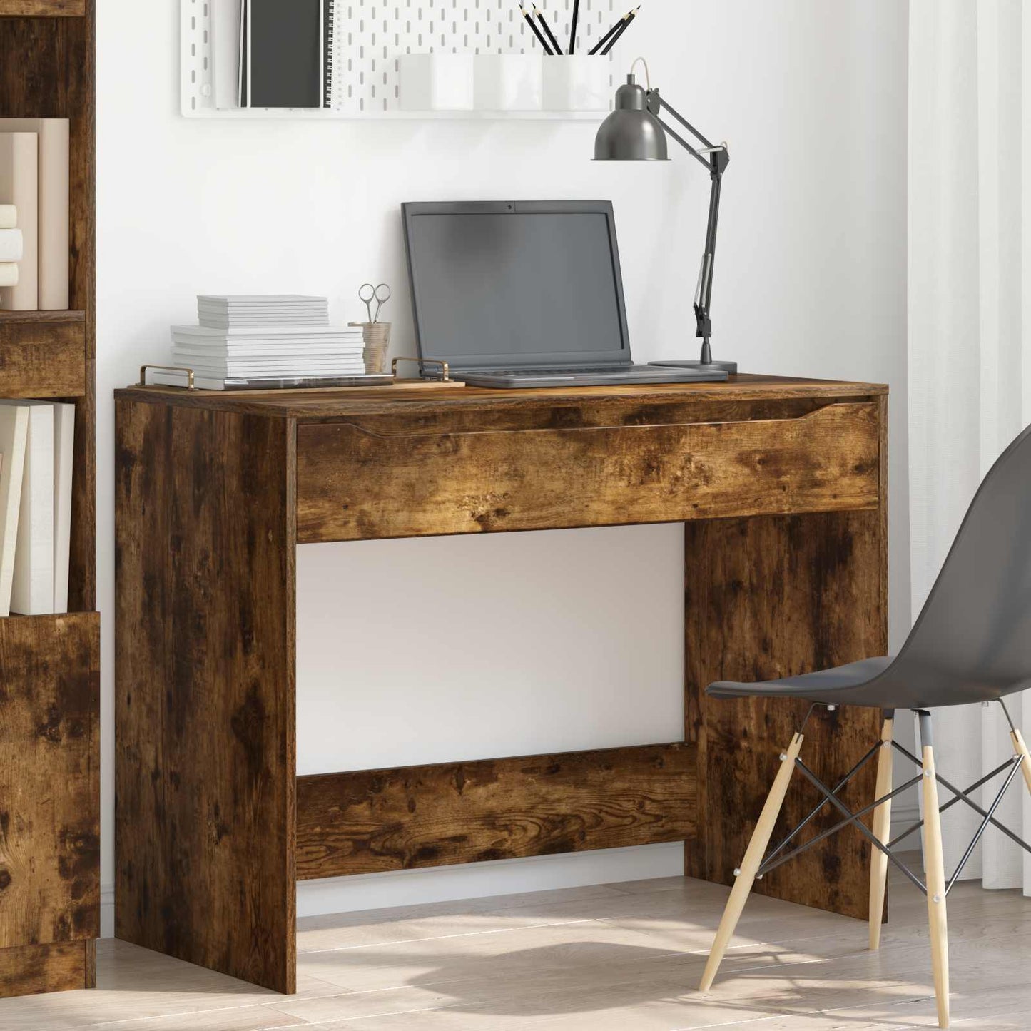 vidaXL Desk with Drawer Smoked Oak 100 x 50 x 78 cm Engineered Wood