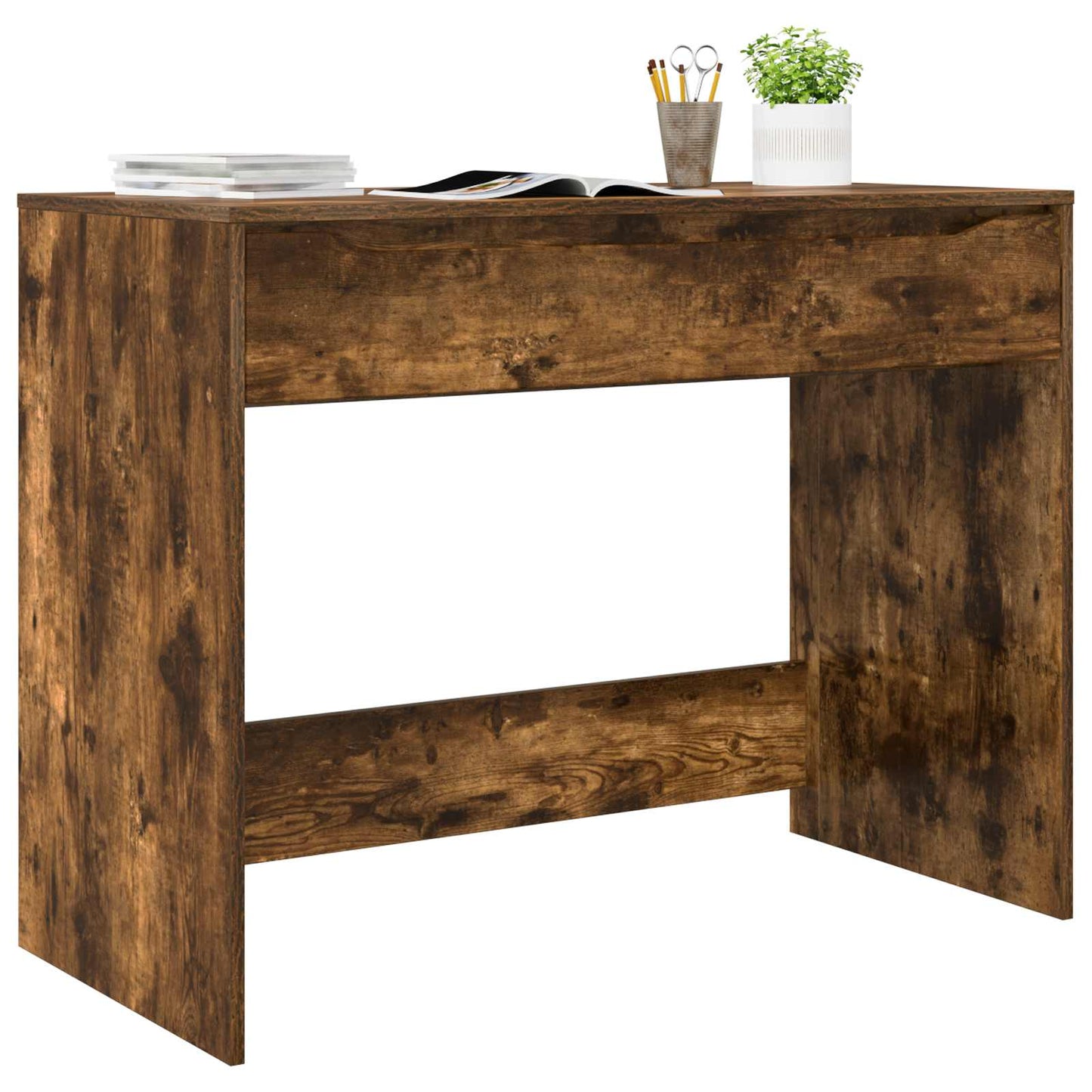 vidaXL Desk with Drawer Smoked Oak 100 x 50 x 78 cm Engineered Wood