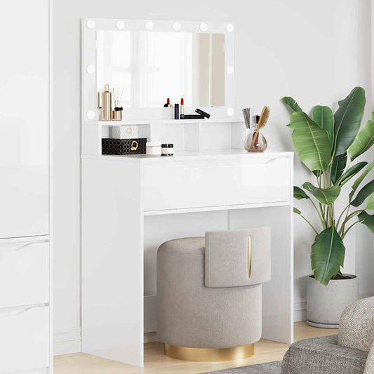 vidaXL Bedroom Dressing Tables High Gloss White 80 x 39.5 x 135 cm