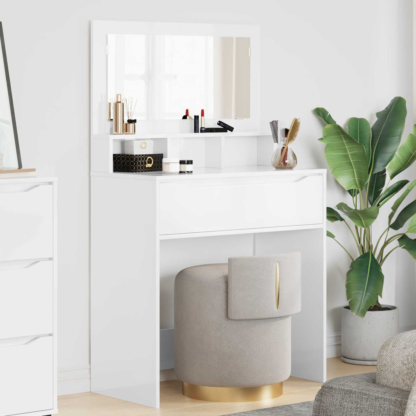 vidaXL Bedroom Dressing Tables High Gloss White 80 x 39.6 x 135 cm
