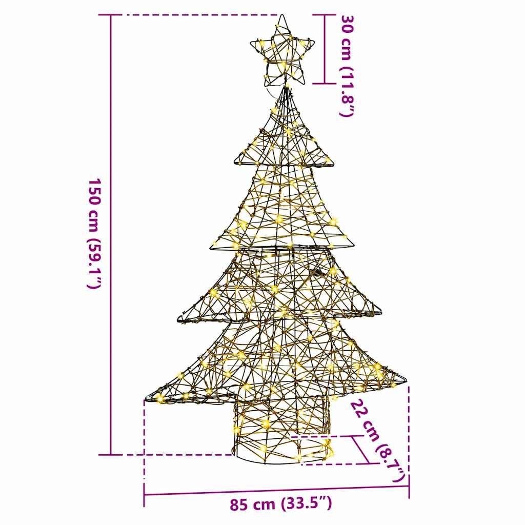 vidaXL Christmas Tree with 120 LEDs Warm white 150 cm Rattan