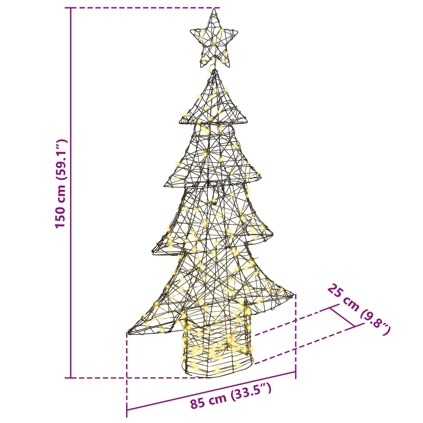vidaXL Christmas Tree with 160 LEDs Warm white 150 cm Rattan