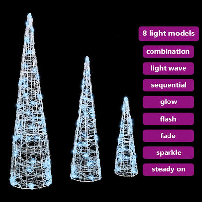 vidaXL Christmas Tree 3 pcs Cold white 20 x 20 x 80 cm Acrylic