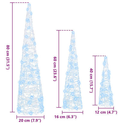 vidaXL Christmas Tree 3 pcs Cold white 20 x 20 x 80 cm Acrylic