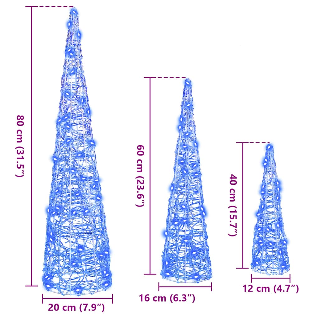 vidaXL Christmas Tree with 90 LEDs 3 pcs Blue 20 x 20 x 80 cm Acrylic