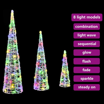 vidaXL Christmas Tree 3 pcs Multicolour 20 x 20 x 80 cm Acrylic
