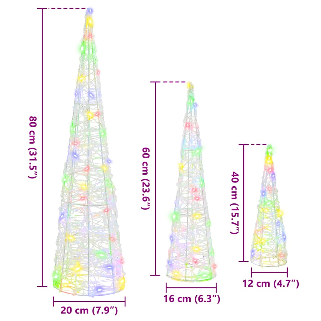 vidaXL Christmas Tree 3 pcs Multicolour 20 x 20 x 80 cm Acrylic