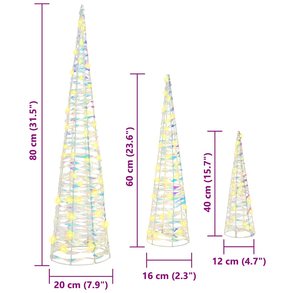 vidaXL Christmas Tree 3 pcs Warm white 20 x 20 x 80 cm PET