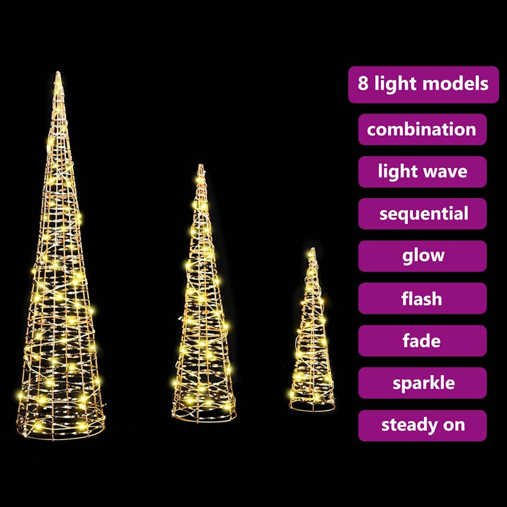 vidaXL Christmas Tree 3 pcs Warm white 20 x 20 x 80 cm PET