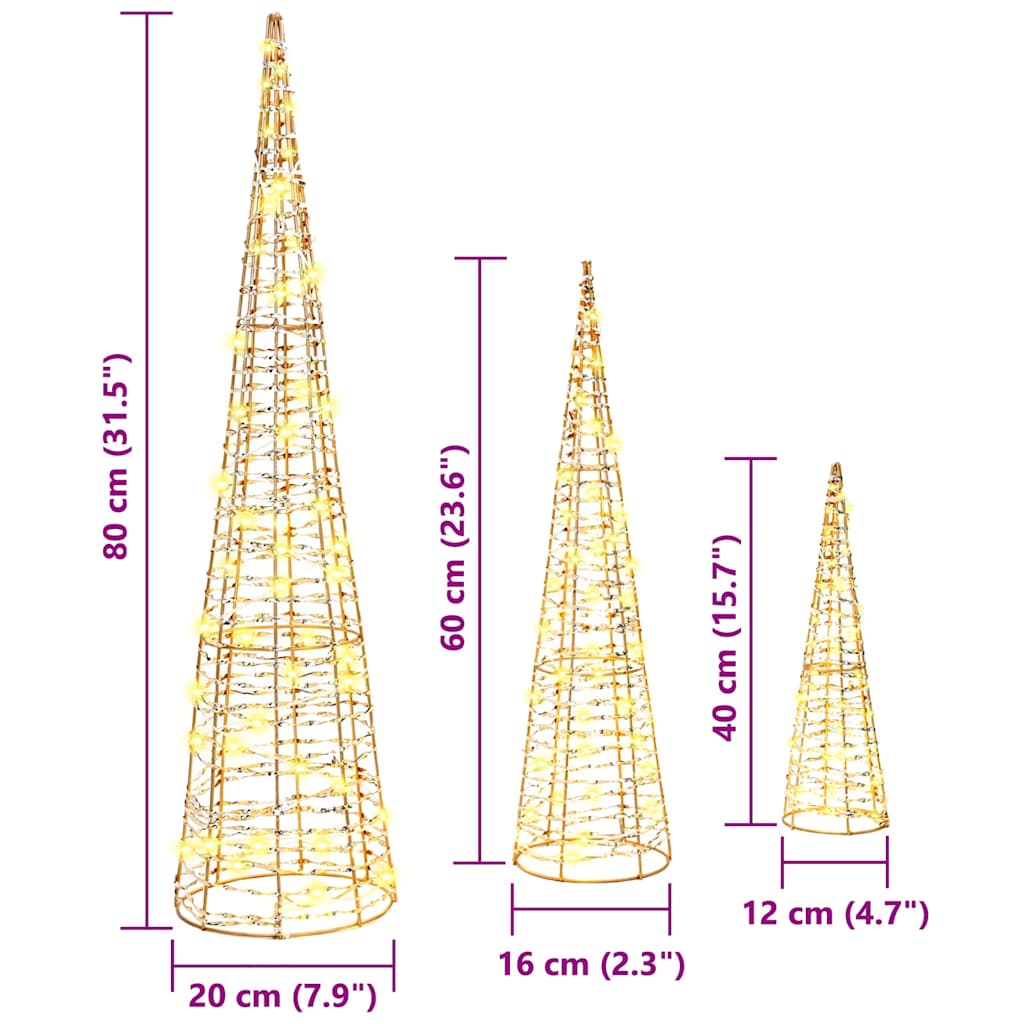 vidaXL Christmas Tree 3 pcs Warm white 20 x 20 x 80 cm PET