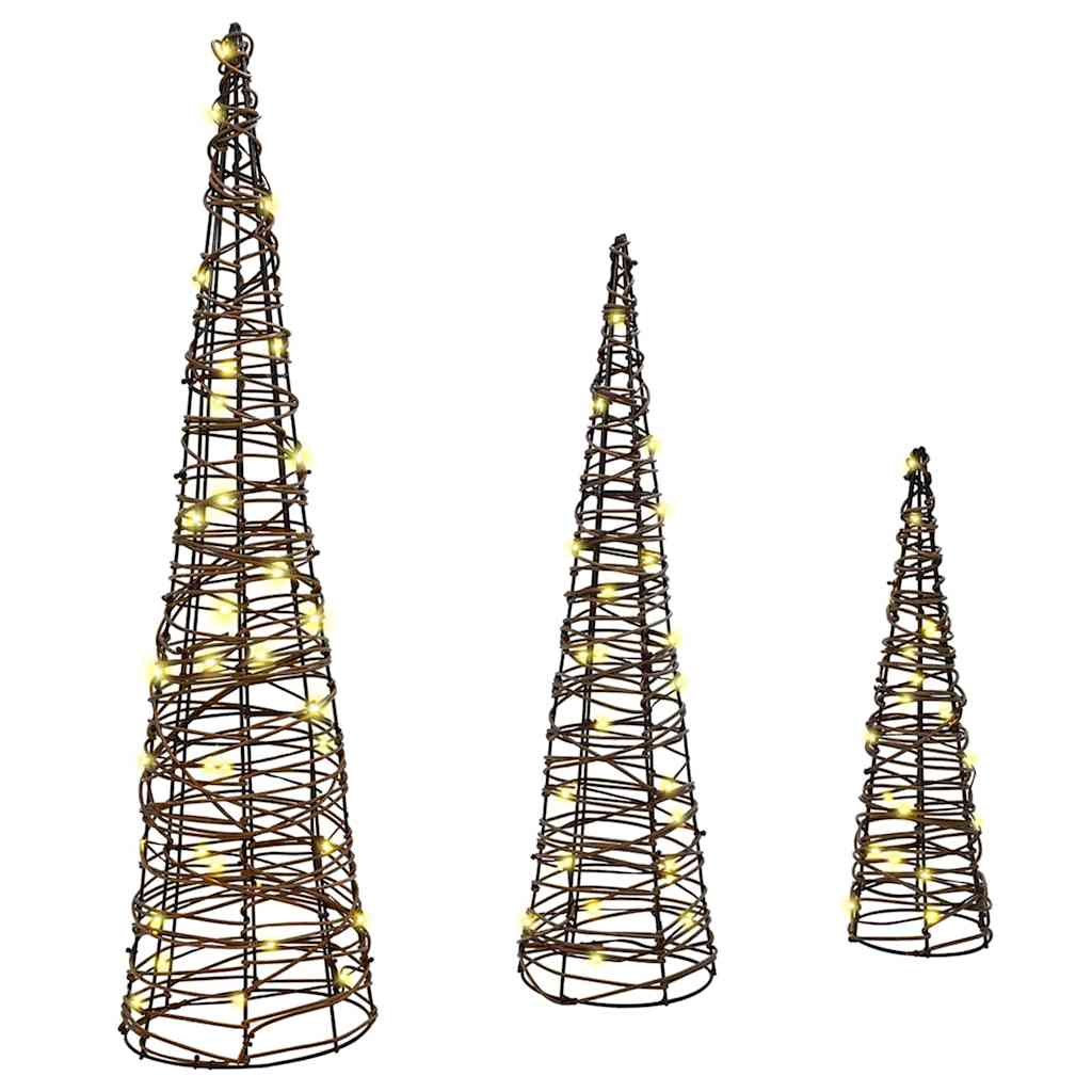 vidaXL Christmas Tree 3 pcs Warm white 20 x 20 x 80 cm Rattan