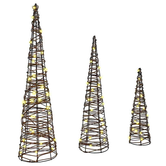 vidaXL Christmas Tree 3 pcs Warm white 20 x 20 x 80 cm Rattan