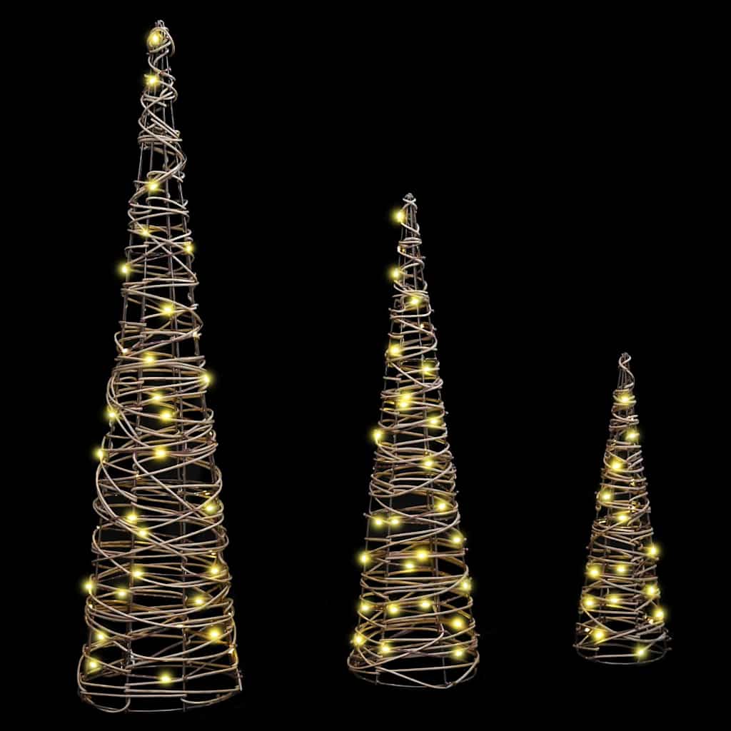 vidaXL Christmas Tree 3 pcs Warm white 20 x 20 x 80 cm Rattan