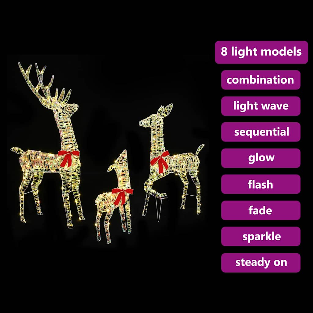 vidaXL Reindeer Family 3 pcs 300 LEDs Warm white 67 x 26 x 127 cm PET