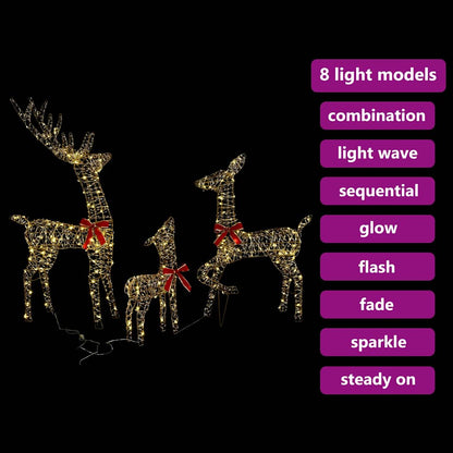 vidaXL Reindeer Family 3 pcs 300 LEDs Warm white 67 x 26 x 127 cm PET