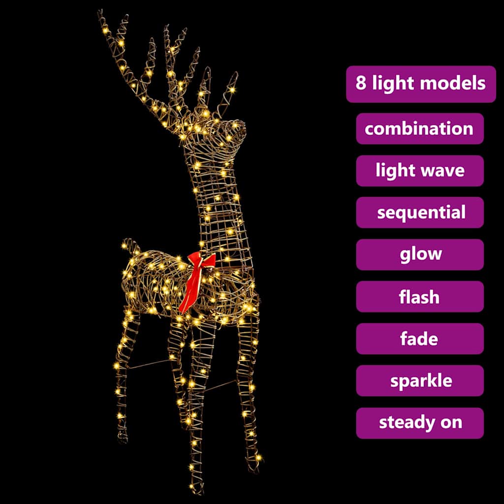 vidaXL 3D Reindeer 140 LEDs Warm white 70 x 41 x 128 cm Rattan