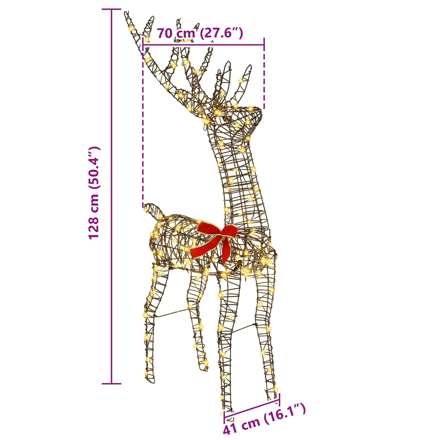 vidaXL 3D Reindeer 140 LEDs Warm white 70 x 41 x 128 cm Rattan