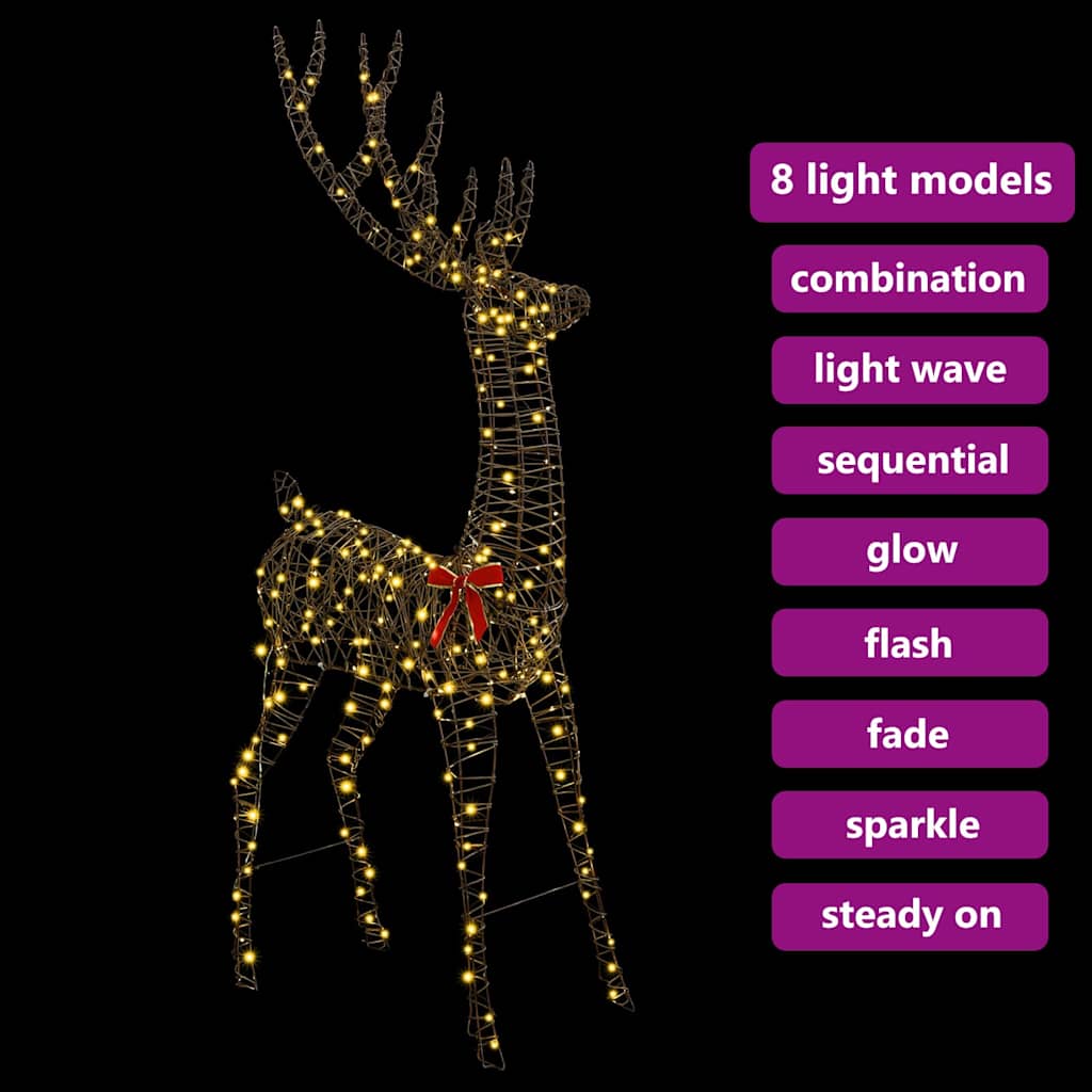 vidaXL 3D Reindeer 250 LEDs Warm white 180 cm Rattan