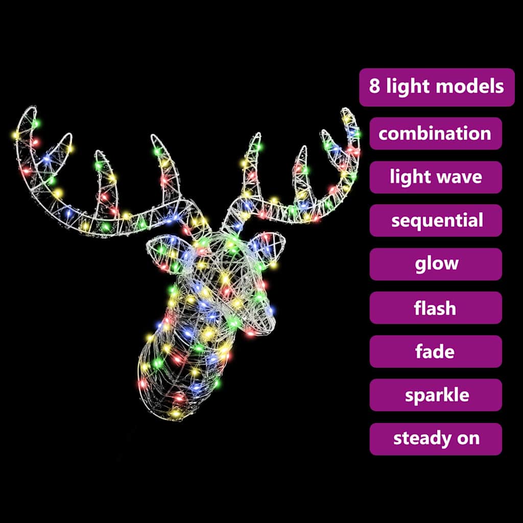 vidaXL Reindeer Head Colourful 68 x 36.5 x 62.5 cm Acrylic