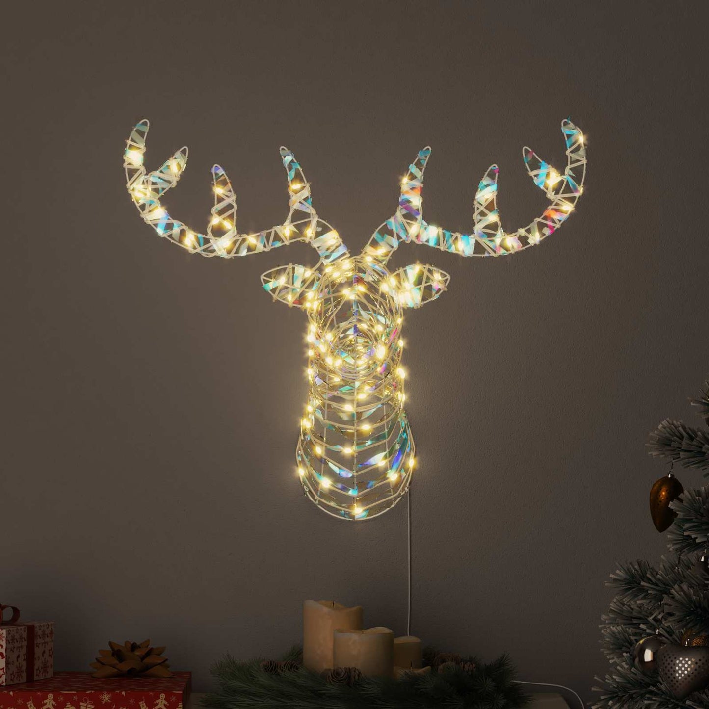 vidaXL Reindeer Pull Sleigh Warm white 68 x 36.5 x62.5 cm PET