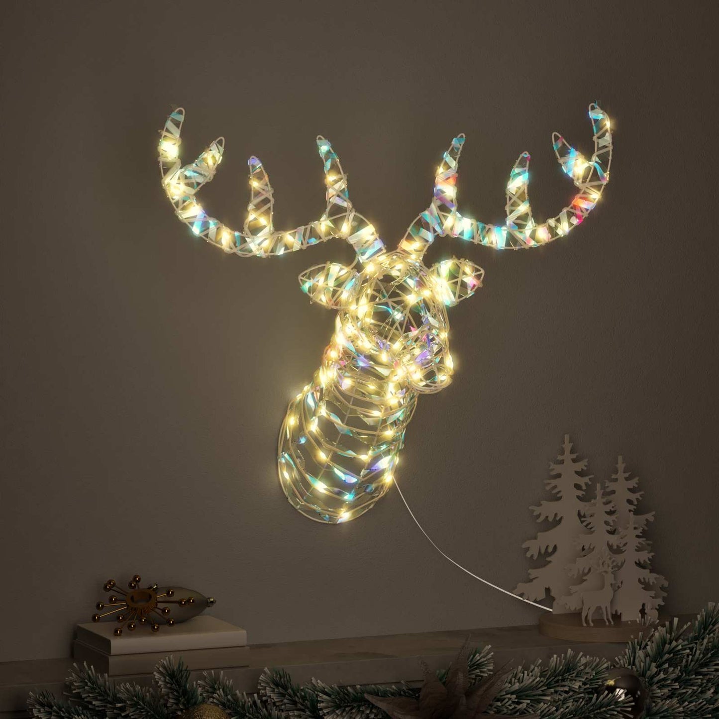 vidaXL Reindeer Pull Sleigh Warm white 68 x 36.5 x62.5 cm PET