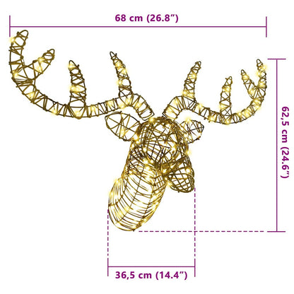 vidaXL Reindeer Pull Sleigh Warm white 68 x 36.5 x 62.5 cm Rattan