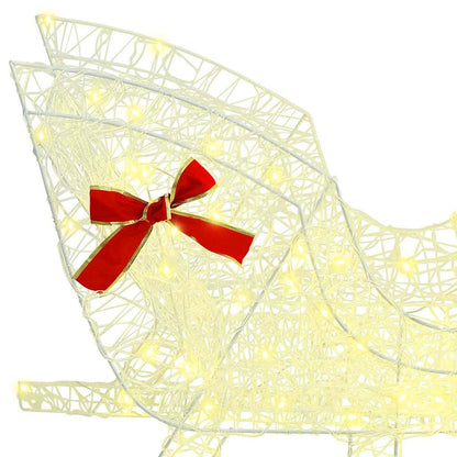 vidaXL Reindeer Pull Sleigh Warm white 70 x 26 x 130 cm Acrylic