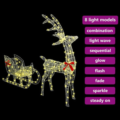 vidaXL Reindeer Pull Sleigh Warm white 70 x 26 x 130 cm Acrylic