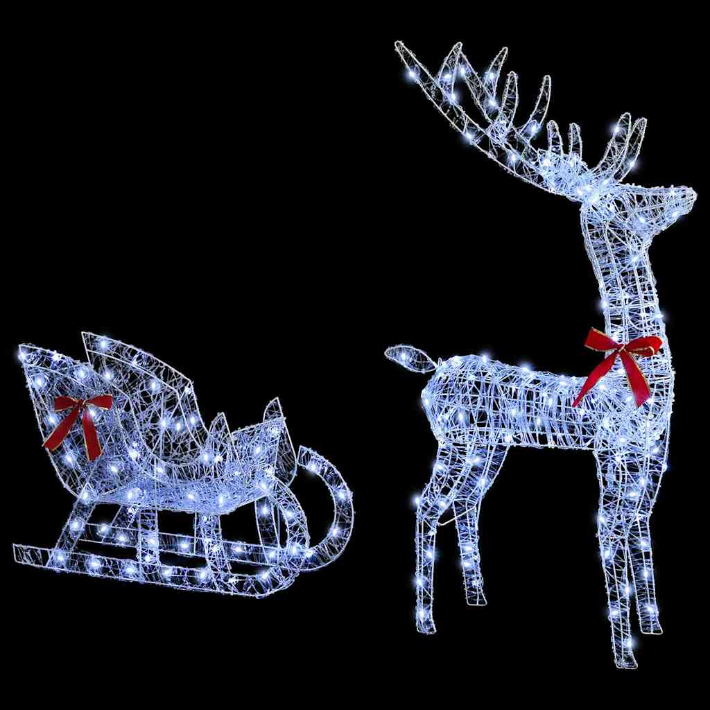 vidaXL Reindeer Pull Sleigh Cold white 70 x 26 x 130 cm Acrylic
