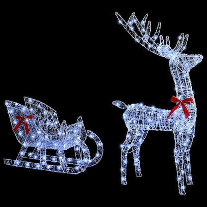 vidaXL Reindeer Pull Sleigh Cold white 70 x 26 x 130 cm Acrylic