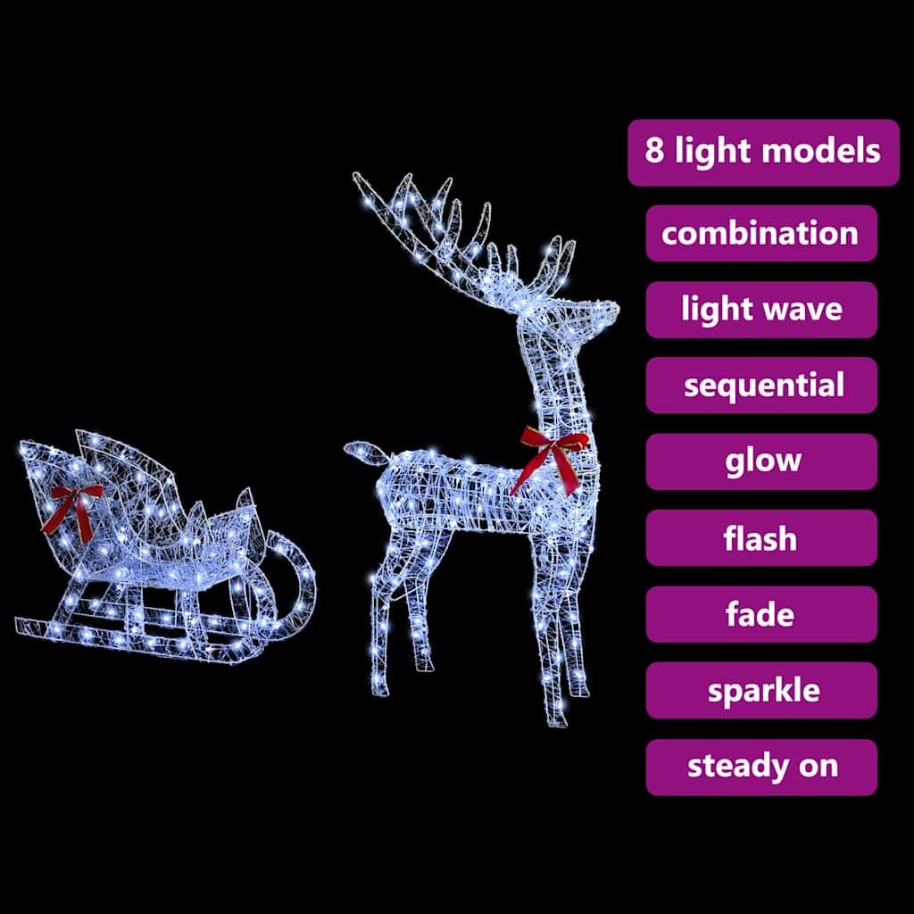 vidaXL Reindeer Pull Sleigh Cold white 70 x 26 x 130 cm Acrylic