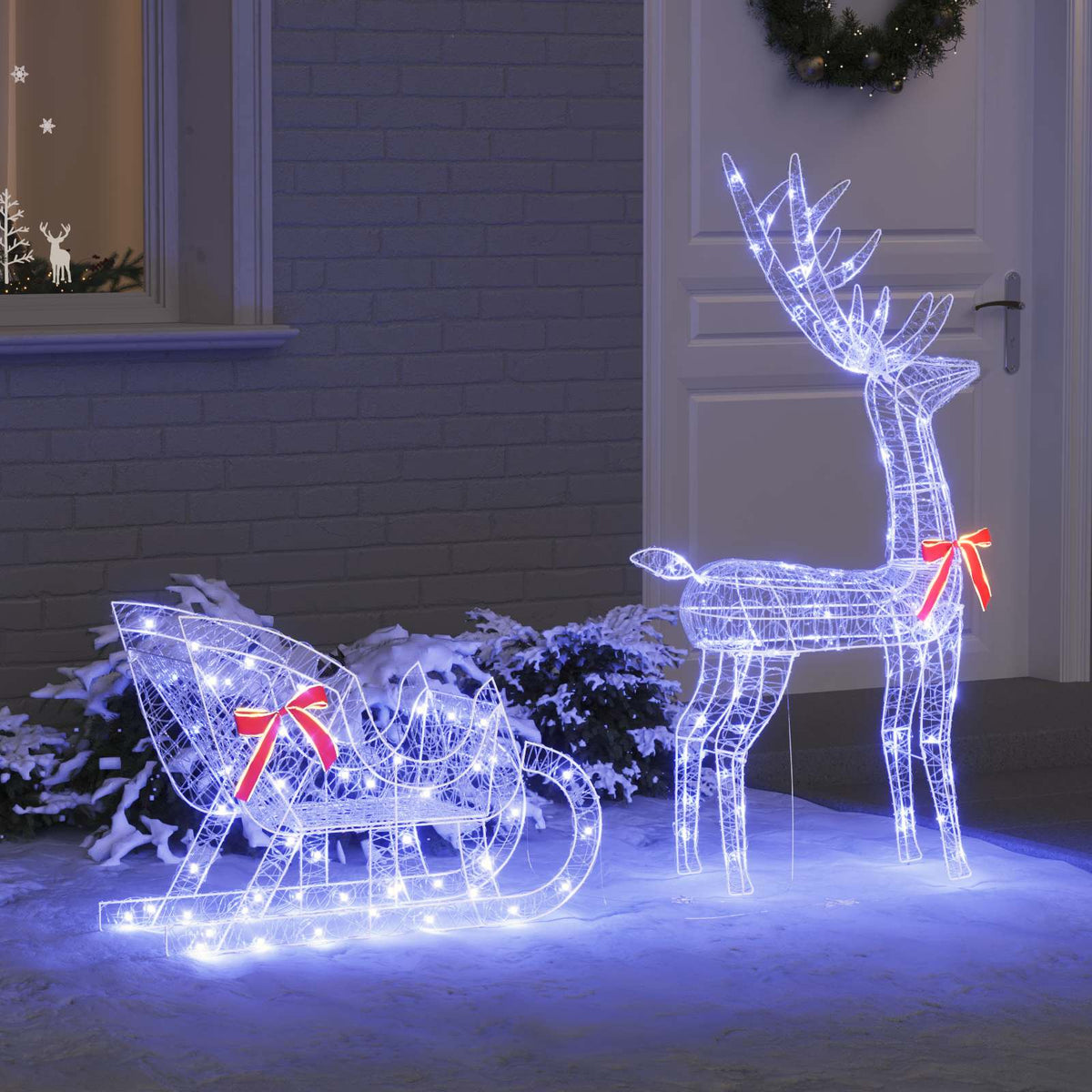 vidaXL Reindeer Pull Sleigh Blue 70 x 24 x 128 cm Acrylic 200 LEDs