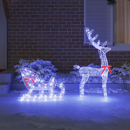 vidaXL Reindeer Pull Sleigh Blue 70 x 24 x 128 cm Acrylic 200 LEDs