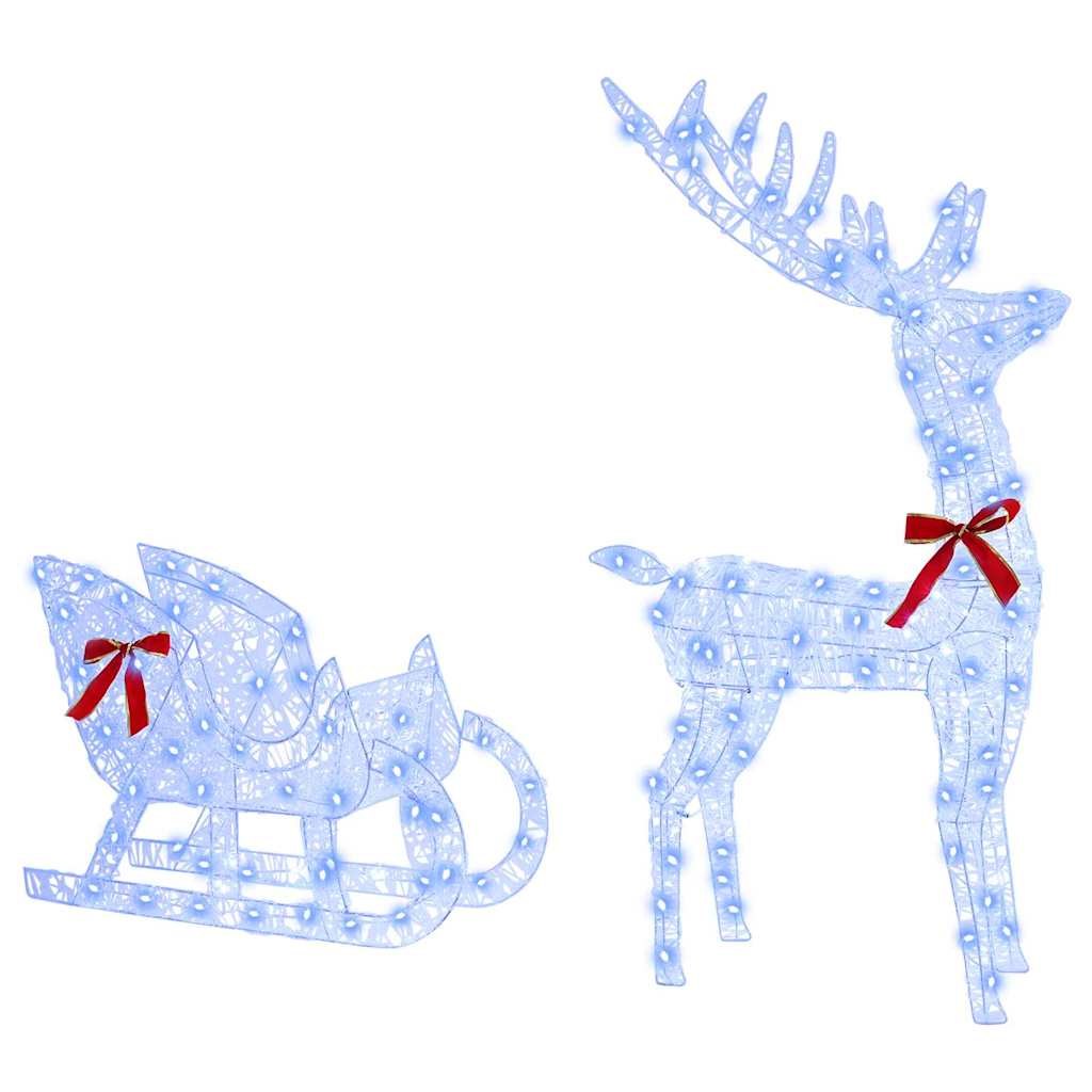 vidaXL Reindeer Pull Sleigh Blue 70 x 24 x 128 cm Acrylic 200 LEDs