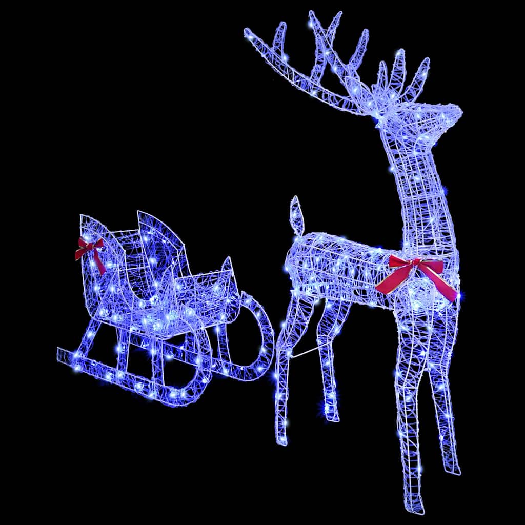vidaXL Reindeer Pull Sleigh Blue 70 x 24 x 128 cm Acrylic 200 LEDs