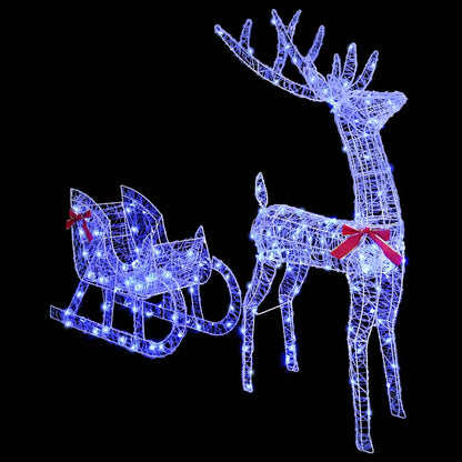 vidaXL Reindeer Pull Sleigh Blue 70 x 24 x 128 cm Acrylic 200 LEDs