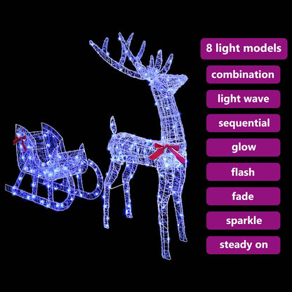 vidaXL Reindeer Pull Sleigh Blue 70 x 24 x 128 cm Acrylic 200 LEDs