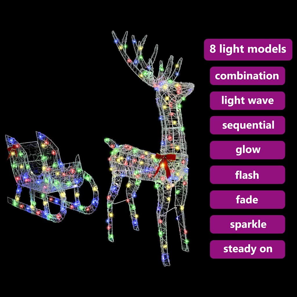 vidaXL Reindeer Pull Sleigh Colourful 70 x 26 x 129 cm Acrylic