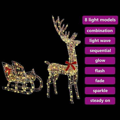 vidaXL Reindeer Pull Sleigh Warm white 70 x 26 x 129 cm PET