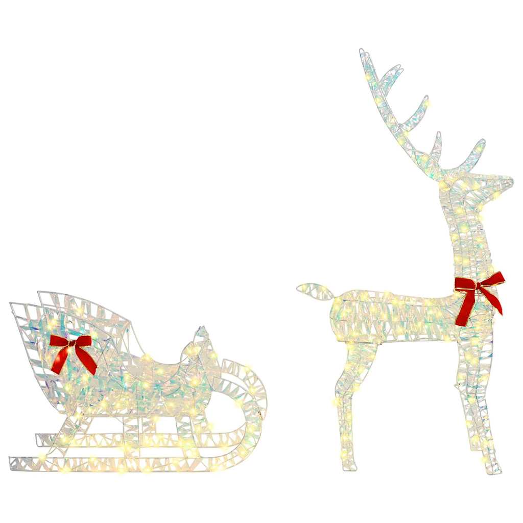 vidaXL Reindeer Pull Sleigh Warm white 70 x 26 x 129 cm PET