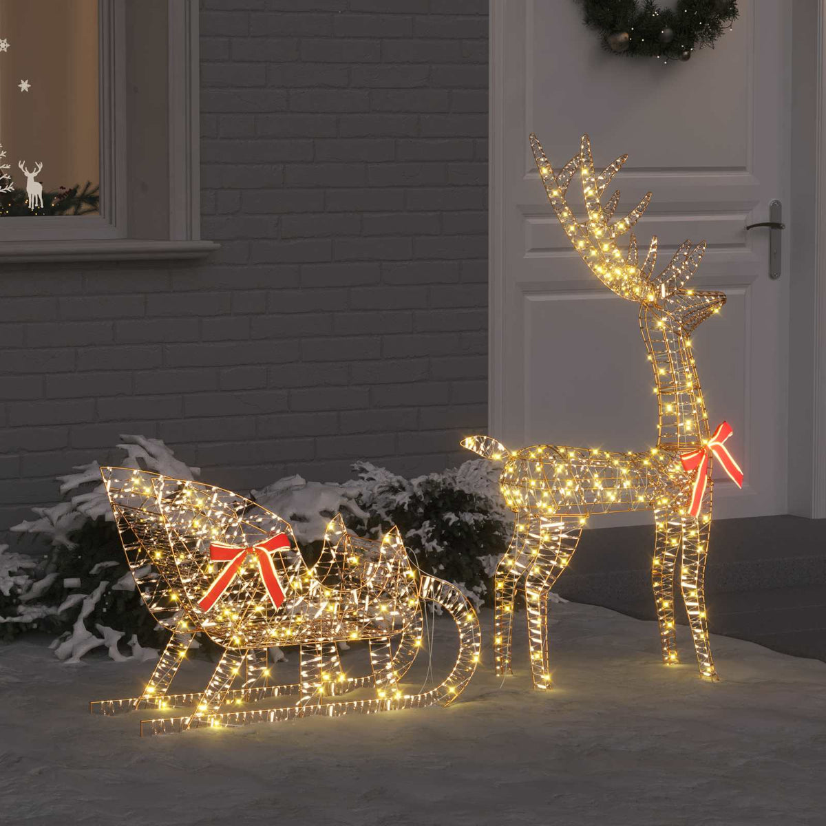 vidaXL Reindeer Pull Sleigh 200 LEDs Warm white 70 x 26 x 129 cm PET