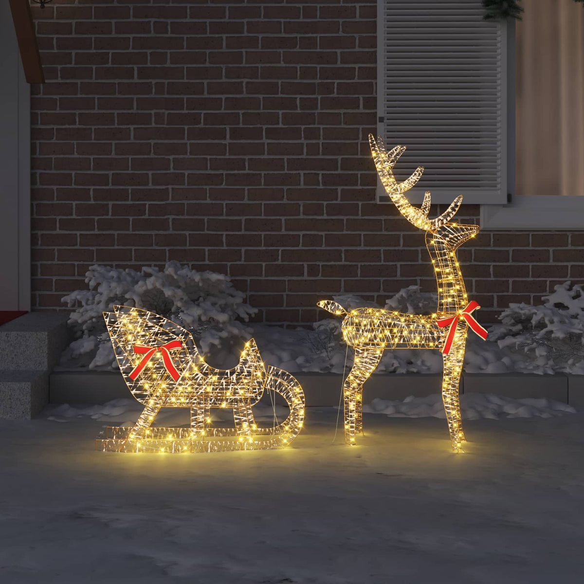 vidaXL Reindeer Pull Sleigh 200 LEDs Warm white 70 x 26 x 129 cm PET