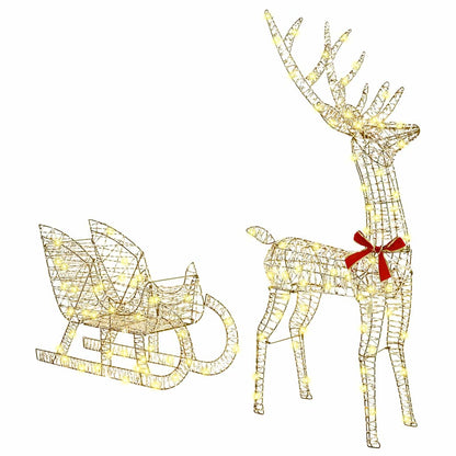 vidaXL Reindeer Pull Sleigh 200 LEDs Warm white 70 x 26 x 129 cm PET