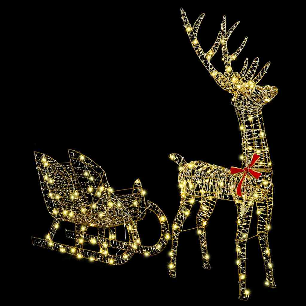 vidaXL Reindeer Pull Sleigh 200 LEDs Warm white 70 x 26 x 129 cm PET
