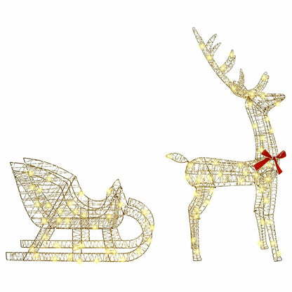 vidaXL Reindeer Pull Sleigh 200 LEDs Warm white 70 x 26 x 129 cm PET