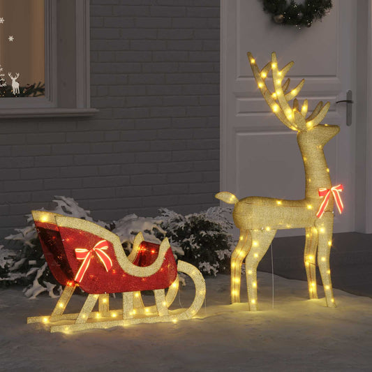 vidaXL Reindeer Pull Sleigh Warm white 151 x 28 x 128.5 cm Fabric